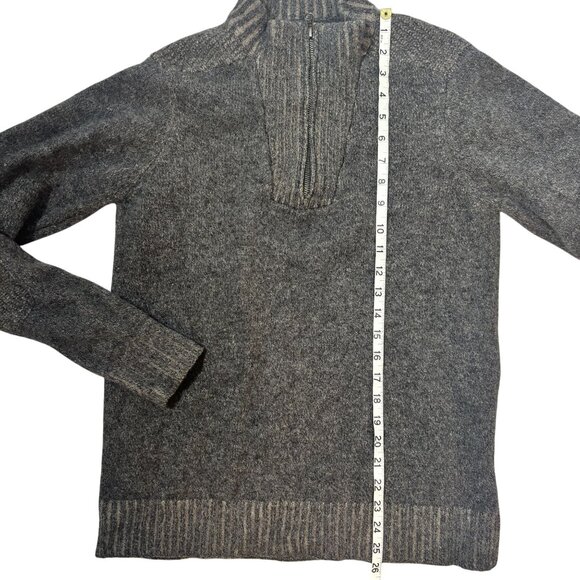 Blue Wool Quarter-Zip Mens Sweater M Gray Ribbed Collar & Elbow Patches - Picture 6 of 7